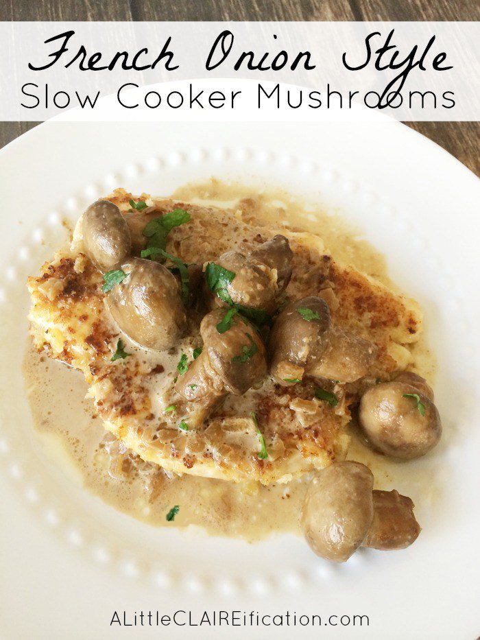 Creamy French Onion Slow Cooker Mushrooms &amp; Pan Seared Breaded Chicken alittleclaireification.com/2017/02/15/cre…