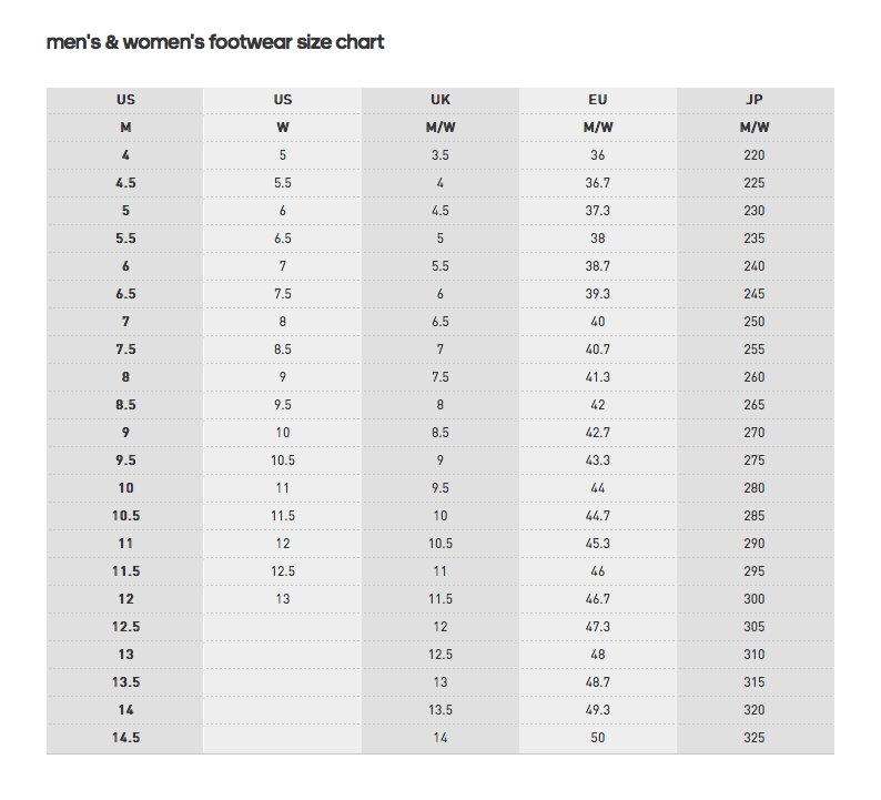 adidas grade school size chart