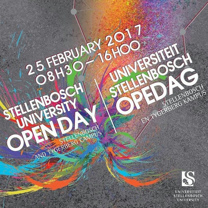 Don't miss the Stellenbosch University Open Day on Saturday 25 February from 08h30 to 16h00 at Stellenbosch and Tygerberg campus. #SUOpenday