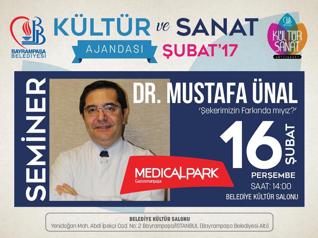MedicalParkGOP's tweet photo. Medical Park GOP Hastanesi Endokrinoloji Uzmanı Dr. Mustafa Ünal, 16 Şubat Perşembe 14:00'da Bayrampaşa Belediyesi Kültür Salonu'nda! https://t.co/D1J4AyPHTq