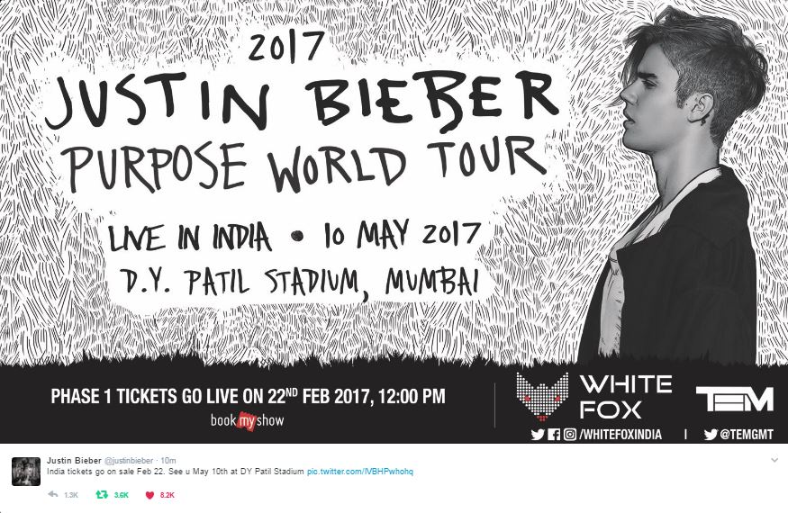 bookmyshow's tweet photo. Beliebers RT if you are excited!!!

#JustinBieberIndia #JustinBieber https://t.co/Ykxd1IQ113