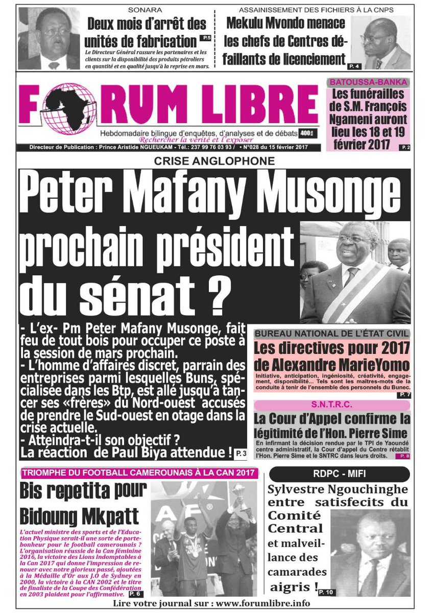 AnniePayep's tweet photo. Quelques Unes de ce #15fevrier au #Cameroun. Je découvre #LaVoixDuCentre. #LeMessager #LaNouvelleExpression #ForumLibre https://t.co/IKkQ8hX5h7