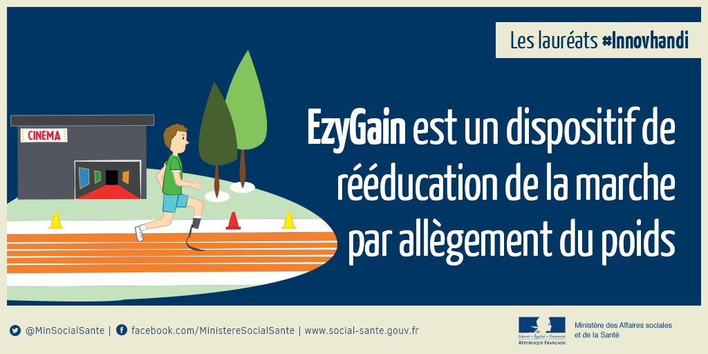 Sante_Gouv's tweet photo. [Lauréat #InnovHandi] @EzyGain récompensé pour son dispositif de rééducation de la marche par allègement du poids https://t.co/t5SSSdrs84