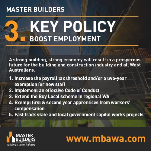 MBA_Aust's tweet photo. @MarkMcGowanMP @ColinBarnett @PaulineHansonOz West Aussies need policies to boost jobs with @MBAWA_News 5 point plan #WAelection #wapoll https://t.co/f8piyq7MBm