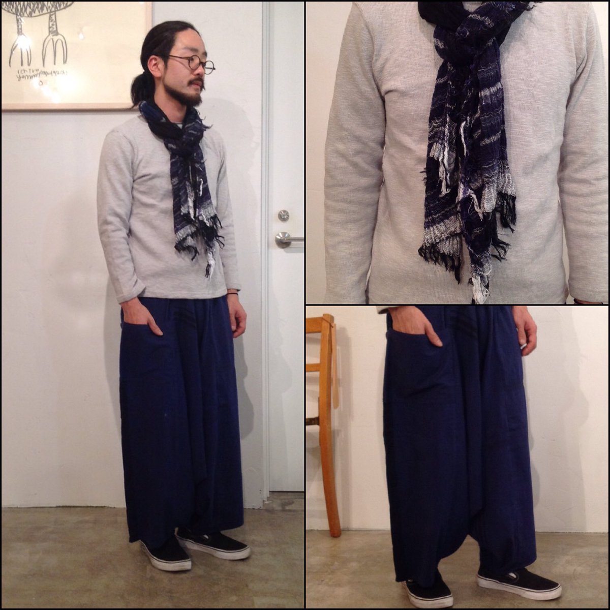 D_MALL's tweet photo. #tamakiniime のタルンパンツが格好良いので男も穿きたい！という事で合わせてみました。
インパクトのあるパンツなのでトップスはシンプルにまとめました。
程良い太さの #rootsshawl はどんなスタイルにもはまるので1本あると非常に便利です #d_mall名古屋店 https://t.co/xNnmQXSH40