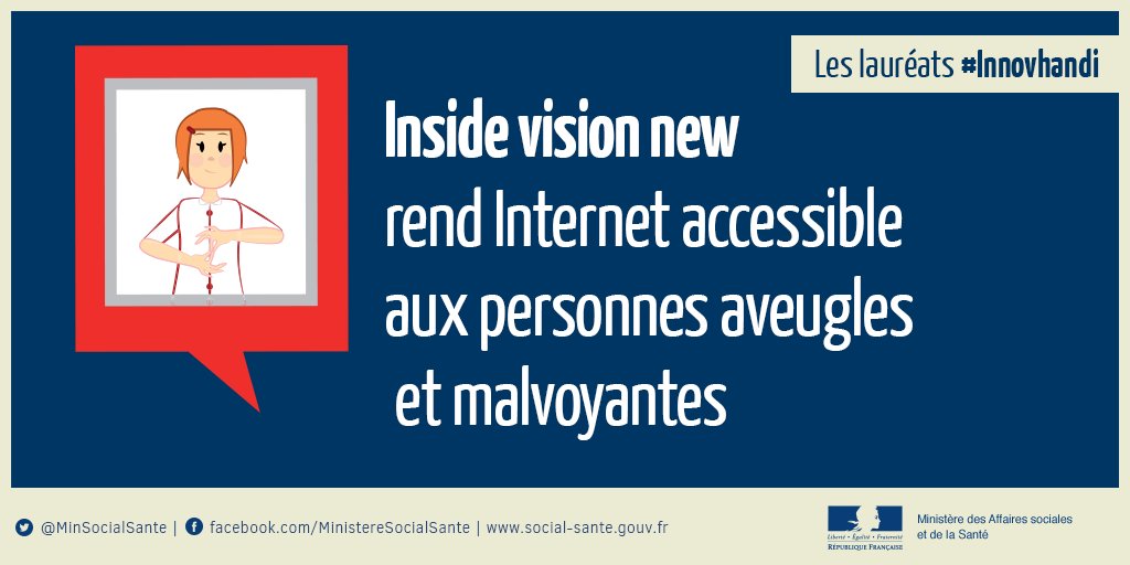 Sante_Gouv's tweet photo. [Lauréat #InnovHandi] la PME @insidevisionnew rend Internet accessible aux personnes aveugles et malvoyantes. https://t.co/UVUVjUARqA