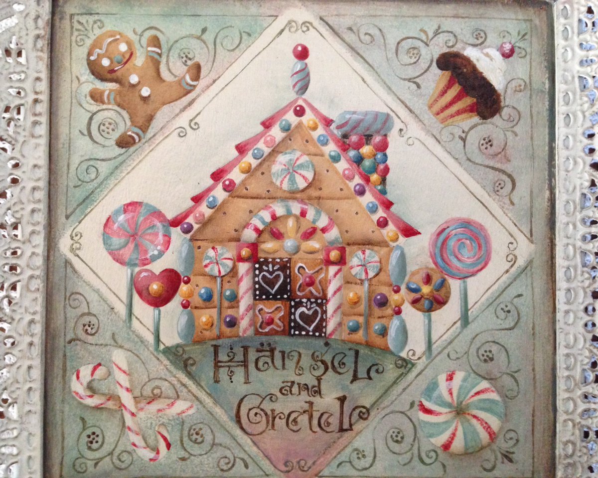 トールペイント作品 グリム童話 お菓子の家 古屋加江子 ヘンゼルとグレーテル グリム童話のヘンゼルとグレーテル。子供の頃 真剣にお菓子の家がある