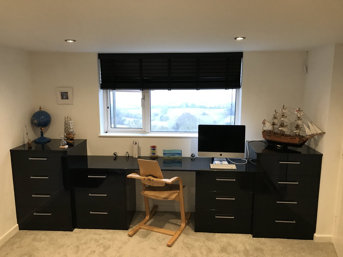 kitchensinbath's tweet photo. We recently converted a garage into an en-suite &amp; Bedroom, Gloss Black units w/ a contrasting wood wardrobe &amp; a lovely curved en-suite. https://t.co/mt2plYtIsi