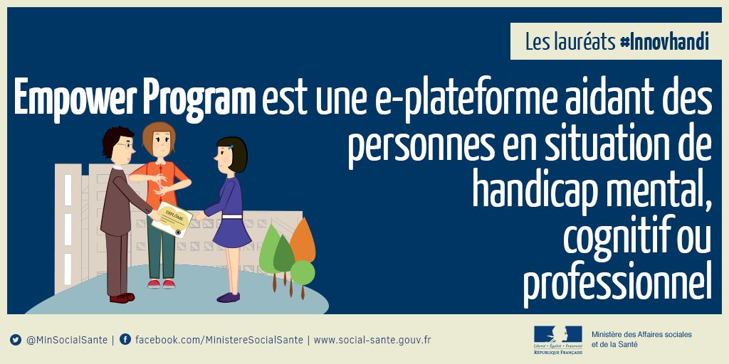 Sante_Gouv's tweet photo. [Lauréat #InnovHandi] Empower Program est une e-plateforme aidant des personnes en situation de handicap mental /cognitif ou professionnel https://t.co/tP9nlmq30M