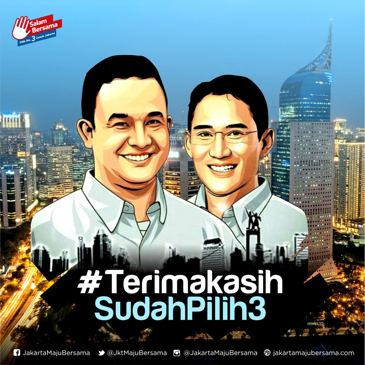 PKSejahtera's tweet photo. Untuk warga Jakarta, terima kasih atas kesediaan hati memilih nomor tiga. #TerimakasihSudahPilih3 😊 https://t.co/brk1hE3j3h
