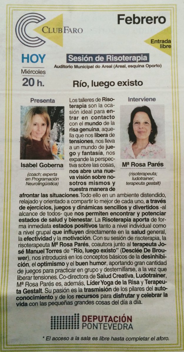 draxianapousa's tweet photo. Compartimos la fantástica y original iniciativa de #risoterapia que organiza @Farodevigo esta tarde en #Vigo. ¡Sonríe a la vida! #dentistas https://t.co/CxNxdAmKAj