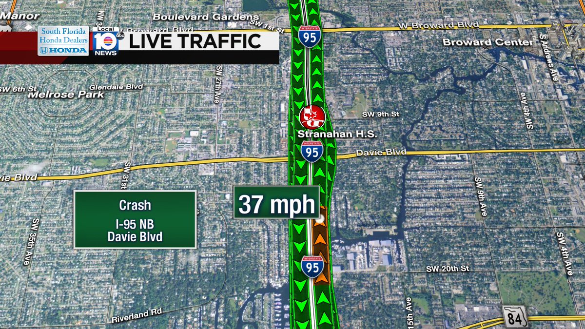 Crash- 4 right lanes blocked on I-95 NB approaching Davie Blvd #traffic https://t.co/de9ehrwRTQ