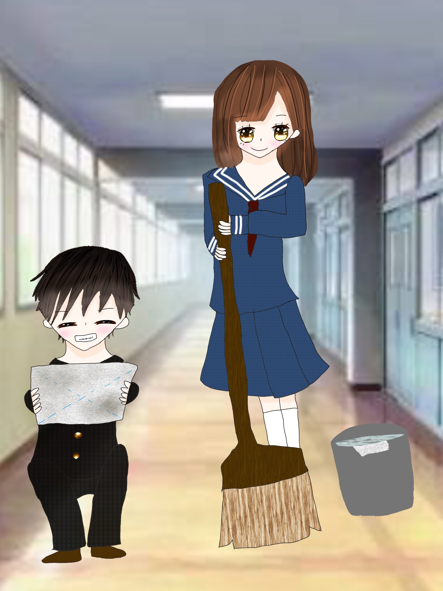 Jyoᴋoෆ 美化委員で掃除を呼びかけるポスター制作の絵考えるためにデジタルで書きたくなって書いてみた イラスト Ibispaint 絵描きさんと繋がりたい T Co Biedz68m0r Twitter