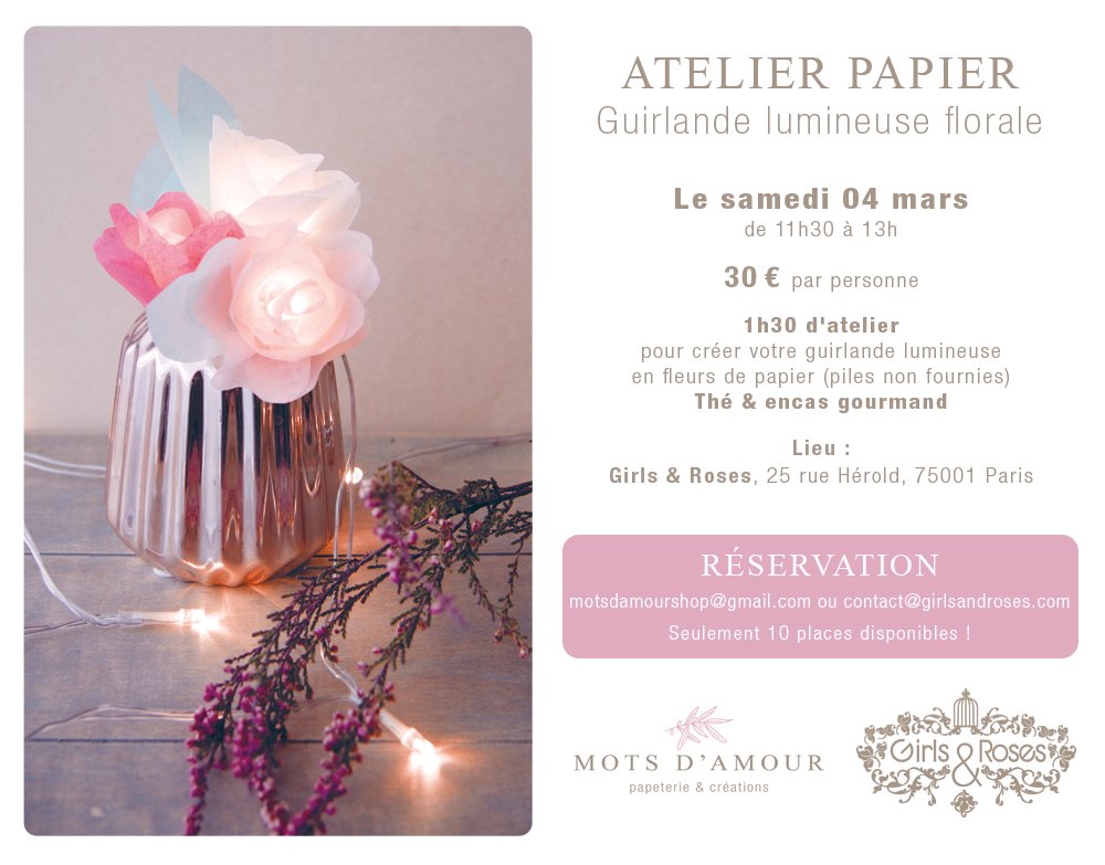 #Atelier #diy à #Paris : créez votre guirlande lumineuse en #fleurs de #papier On vous attends :) Avec <a href="/girls_roses/">Girls & Roses</a>