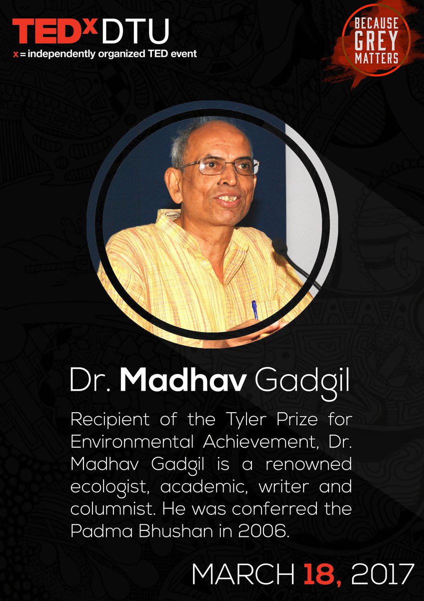tedxdtuofficial's tweet photo. TEDxDTU is proud to announce its second speaker, Dr. Madhav Gadgil.

#TEDxDTU #SpeakerRelease #BecauseGreyMatters #18March #MadhavGadgil https://t.co/LsAaVbrfVU