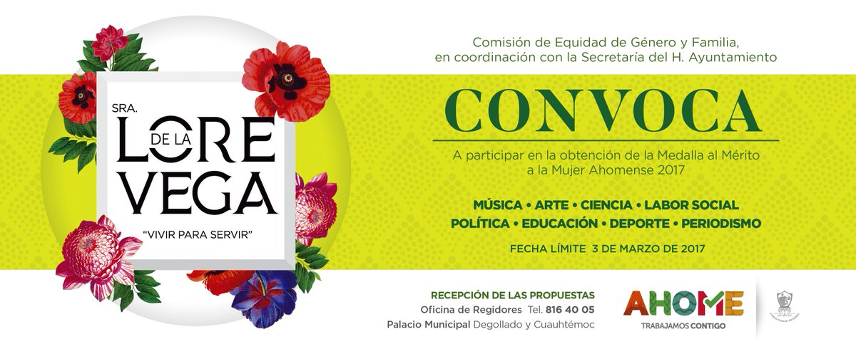 DifusionAhome's tweet photo. #Convocatoria
Mérito a la mujer #Ahomense Lore de la Vega.
Recepción de las propuestas.- 816 40 05.
#TrabajamosContigo https://t.co/R3HoNnFOIo