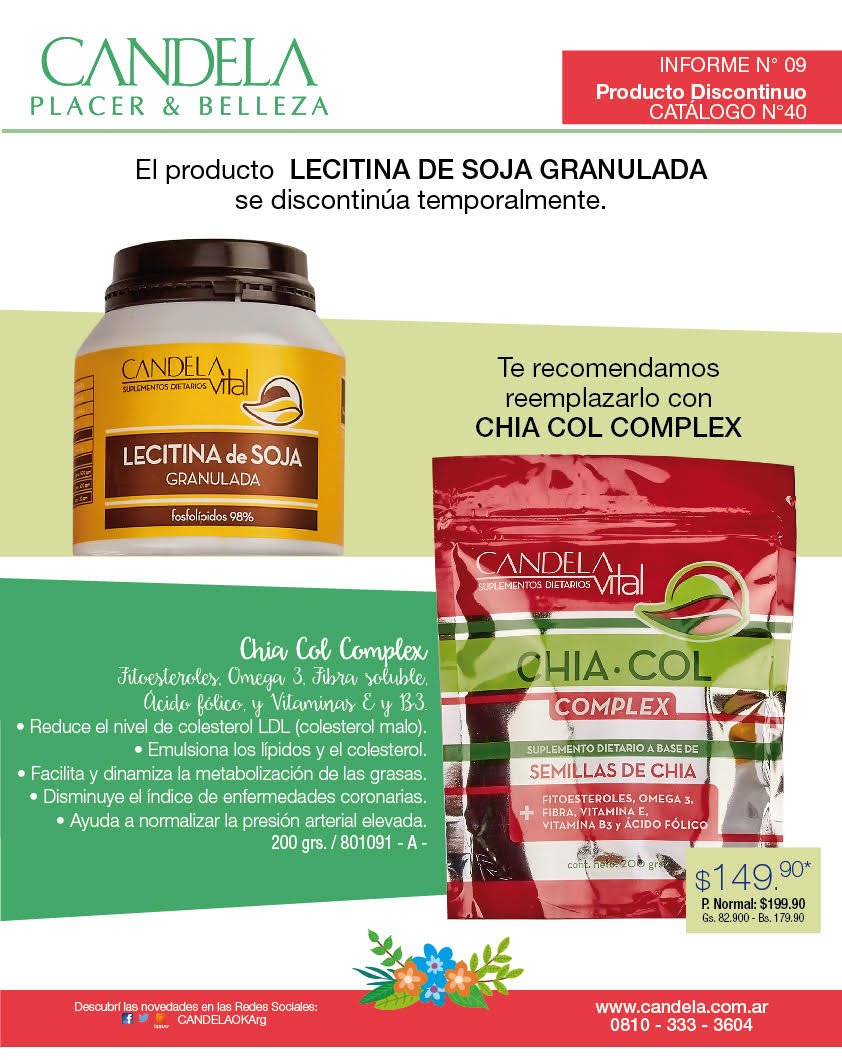 CANDELAOKArg's tweet photo. 🎉📢#Candela📢🎉
🚨🚨El producto LECITINA de SOJA GRANULADA se discontinúa temporalmente🚨🚨
📣*Te recomendamos reemplazarlo con CHIA COL COMPLEX https://t.co/IP8RHY7w64