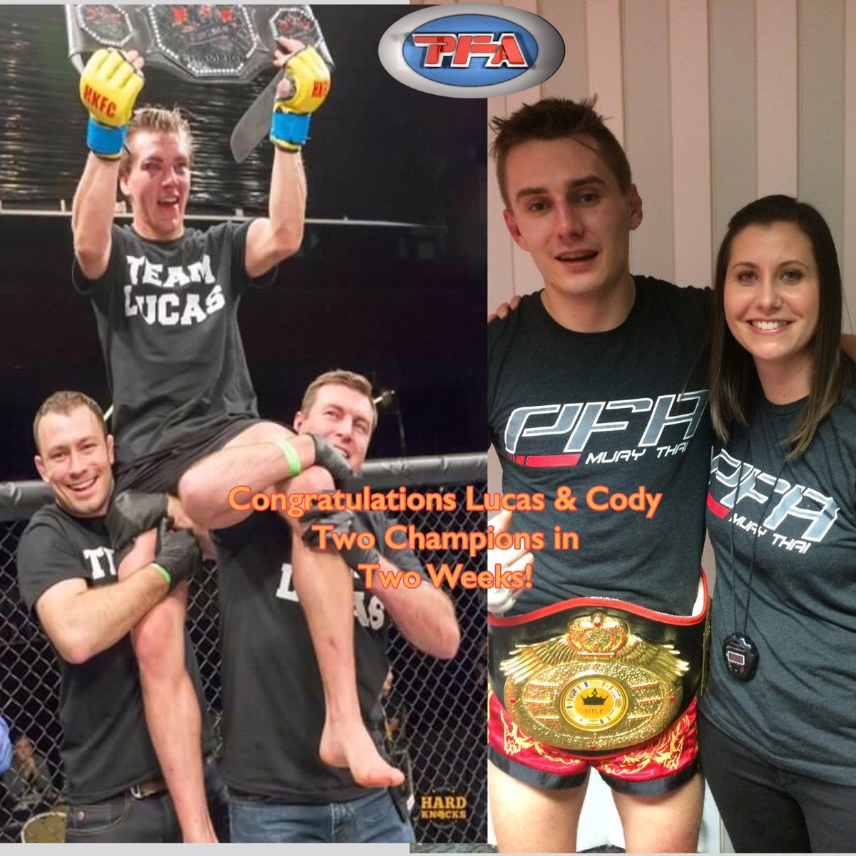 Two #Champs in two weeks great job! <a href="/lucneufeld/">Luc Neufeld</a> <a href="/HKFighting/">Hard Knocks Fighting</a> and <a href="/CodyJerome_/">Cody Jerome</a> <a href="/FightforceMMA/">Fightforce</a> #MMA #MuayThai #PFApride