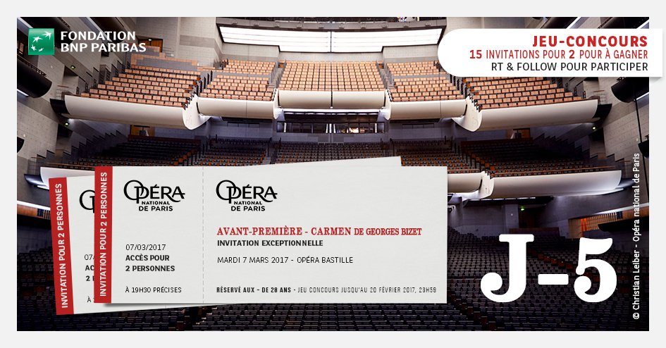 FondationBNPP's tweet image. Plus que 5 jours pour gagner votre invitation pour 2 personnes à l’Opéra Bastille ! RT &amp;amp; Follow @FondationBNPP pour participer #ONPJeunes