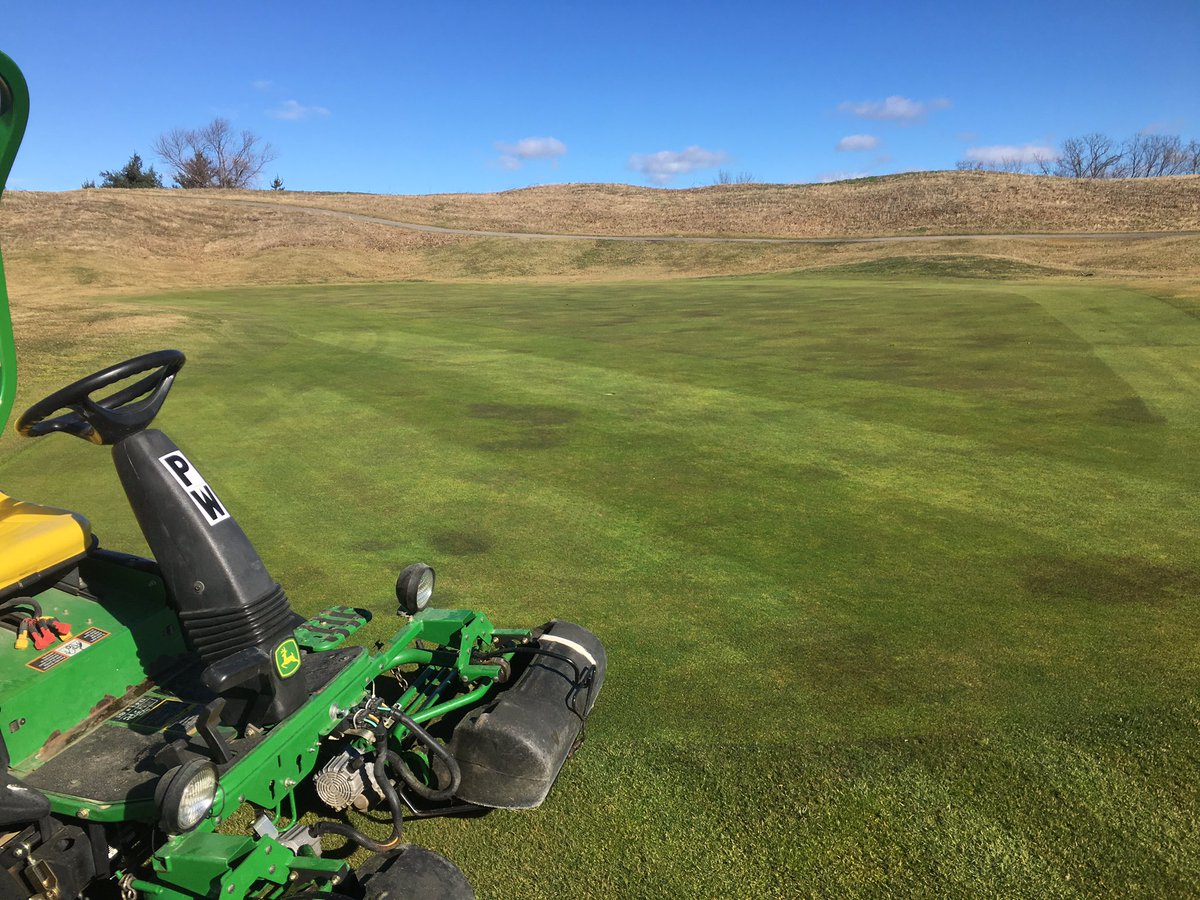 1st cut of the yr on #FoxRun <a href="/KentonCoGolf/">KentonCountyGolf</a>. Greens needed a haircut for this 3 day wknd of play. Light topdressing &amp; roll following.