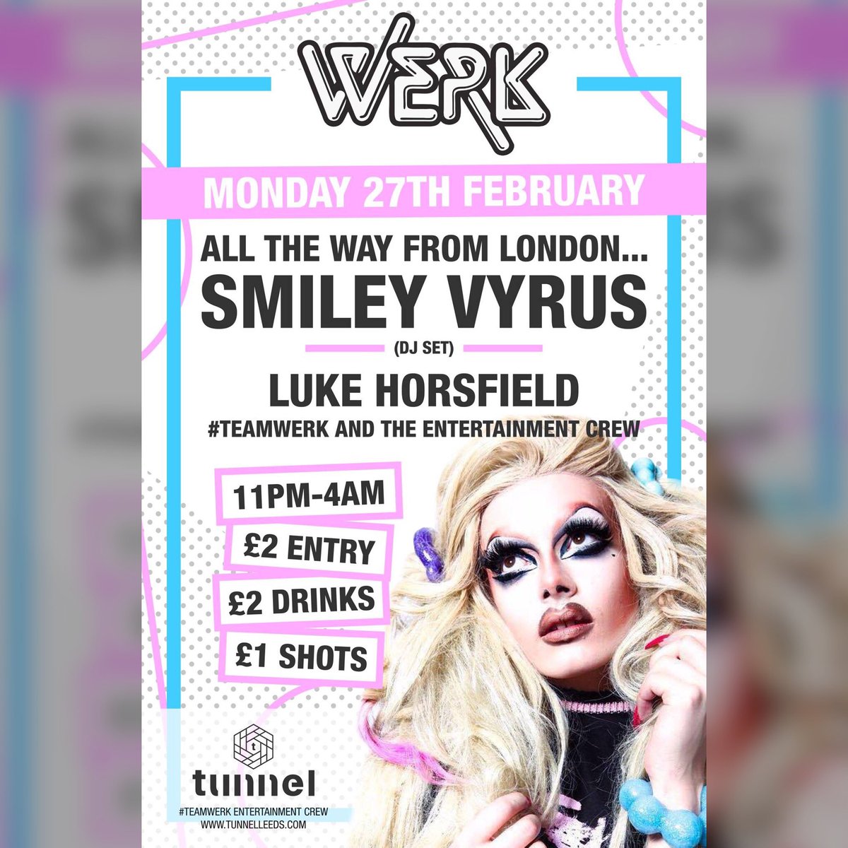 We're super excited at WERK to announce on Feb 27th, Smiley Vyrus, from London will be joining us for a guest DJ set live at Tunnel Leeds!
