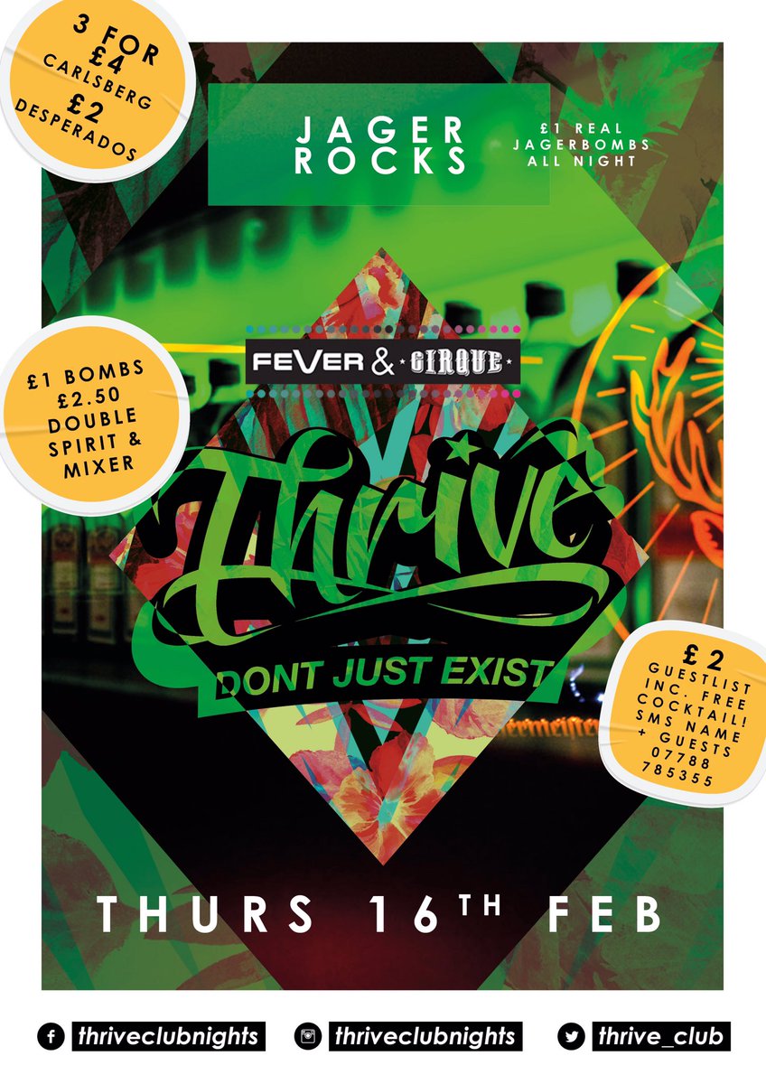Thrive_Club's tweet photo. It's our mid month team up with Jäger for the always popular JägerRocks with real Jäger bombs £1 All night! #jagerrocks @makememories 💣💣💣 https://t.co/qTikYbOw7u