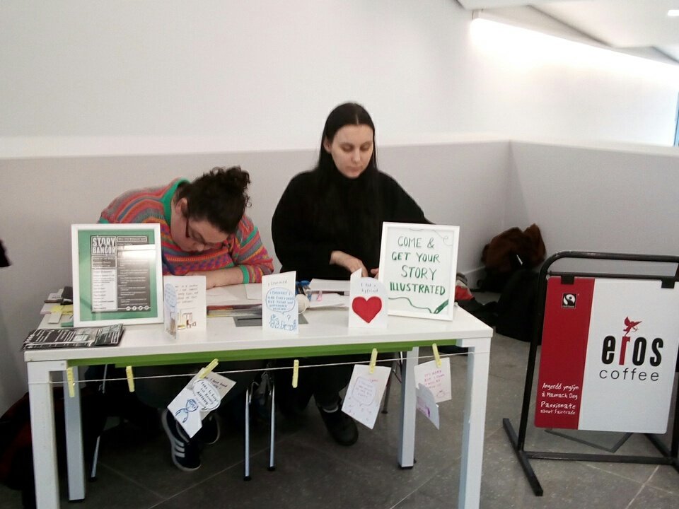 Come and get your story illustrated in at the top floor of pontio? #StoryBangor