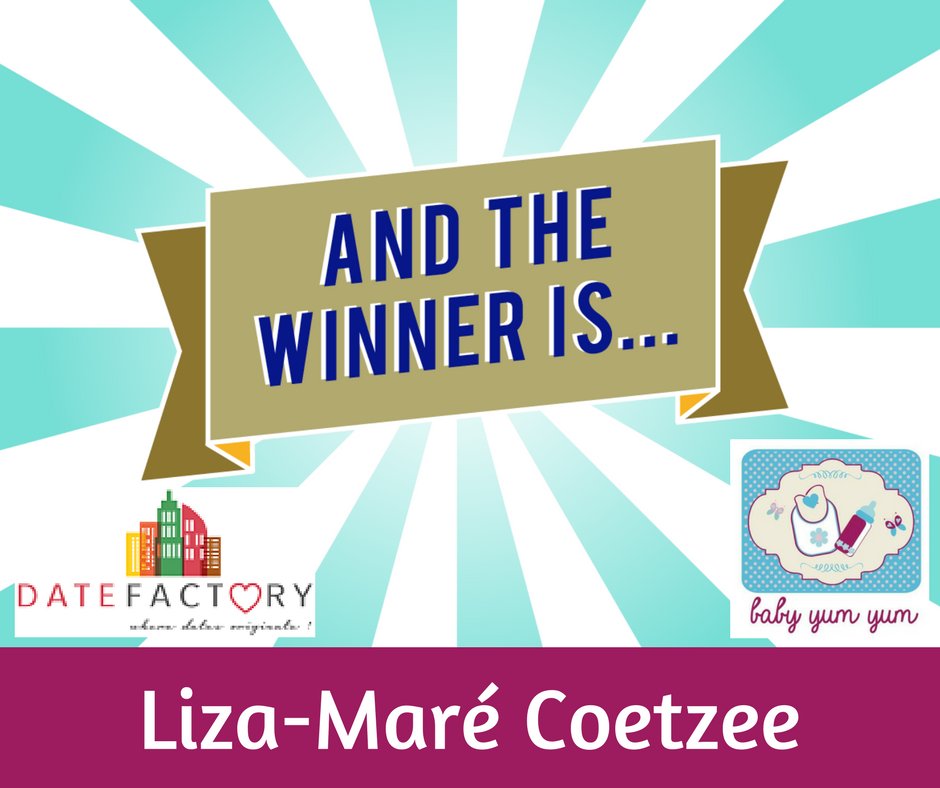 BabyYumYumSA's tweet photo. Congratulations to our #DateFactory winner, Liza-Maré Coetzee!!!! Well Done!!!! https://t.co/hqyKtwNy86
