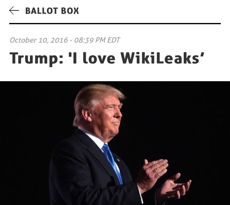 kylegriffin1's tweet photo. Once again, Trump—who literally said "I love Wikileaks" during the campaign—is now suddenly concerned w/ leaks being "illegally given". https://t.co/543Klvs9nj