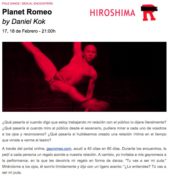 Mostrando el ticket de caja de El Rufián podéis obtener un precio PRO (10€) en taquilla de <a href="/SalaHiroshima/">Sala Hiroshima</a> para el espectáculo Planet Romeo