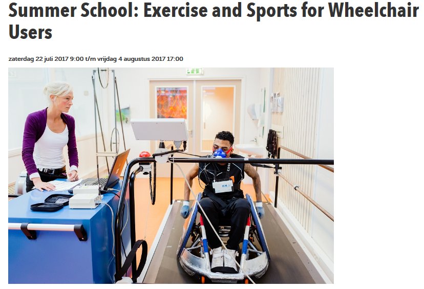 Pushing for Gold: Exercise and Sports for Wheelchair Users. 2017 Summer School at <a href="/VUamsterdam/">Vrije Universiteit Amsterdam (inactief)</a> and @CASA_Reade . aiss.nl/agenda/summer-…