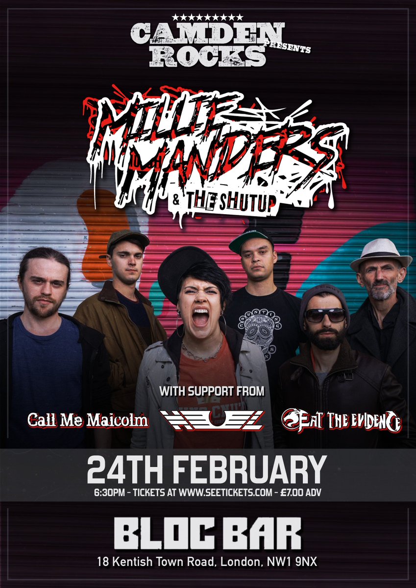 CLOSING IN! Catch @milliemanders #CallMeMalcolm @heellondon #EatTheEvidence live at <a href="/BlocBar/">Bloc Bar</a> on 24 Feb - Tix: po.st/CRP0224