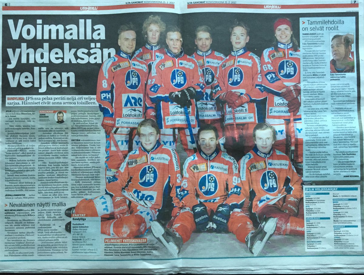 AnssiHanninen's tweet photo. Tänään iltasanomissa jääpallo isosti esillä. #jääpallo #finbandy #veljekset #JPSbandy #jyväskylä https://t.co/0JJQegOnlM