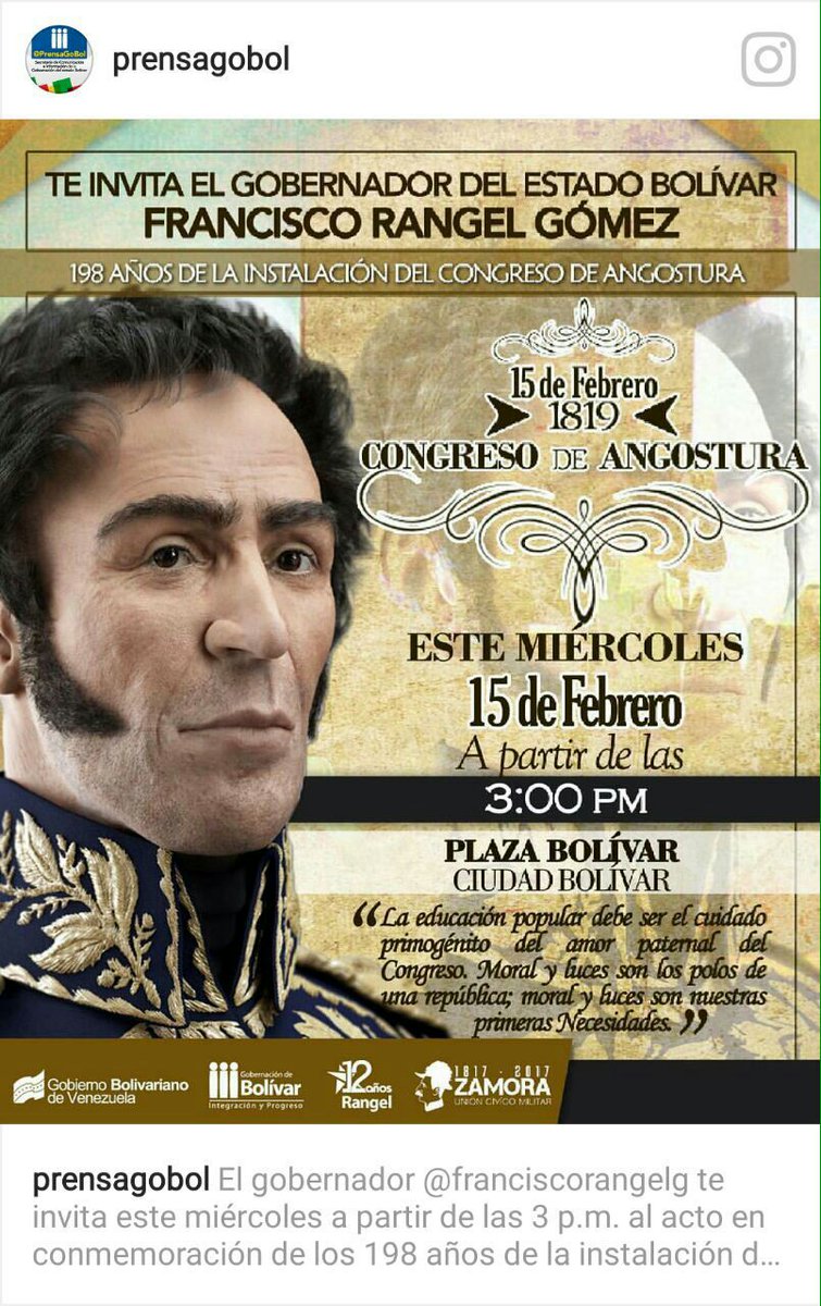 educacion_heres's tweet photo. #15F #BolivarAltarDeLaPatria Renace en la Historia #198AñosDelCongresoDeAngostura @NicolasMaduro @rangelgomez @comandosergioh @dcabellor https://t.co/L9RbQjybYM