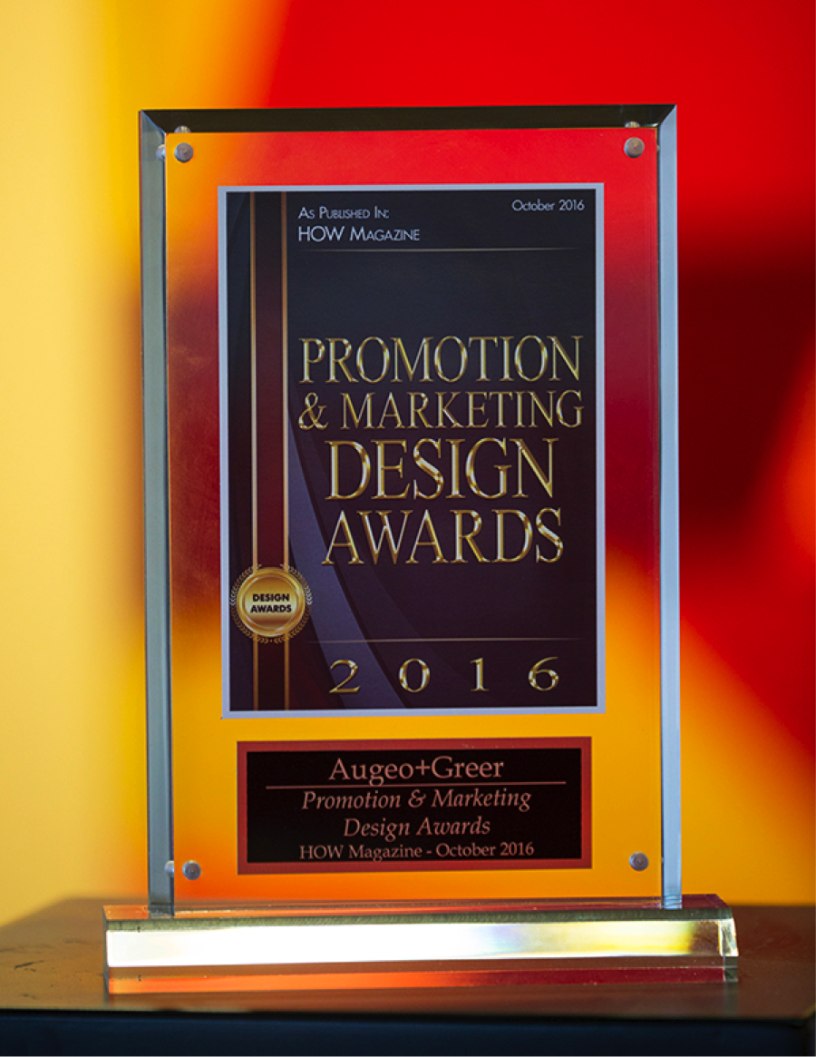 AugeoDigital's tweet photo. Very honored to have received the HOW Magazine Promotion &amp; Marketing Design Award. Great work for a great client! https://t.co/8fzfONc47Q