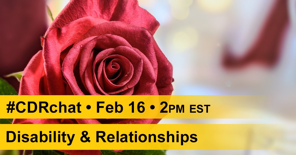 CDRNYS's tweet photo. Join the #CDRchat tomorrow at 2pm EST about Disability &amp; Relationships! For details on how to participate, check out https://t.co/mcoRCLk6Bs https://t.co/EpHuRCHNcg
