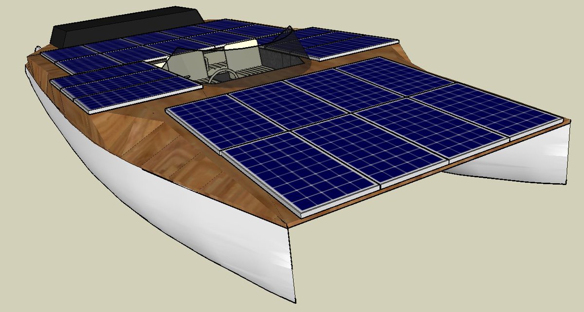 SolarBoatExeter's tweet image. An initial rendering of the design for the solar powered boat!