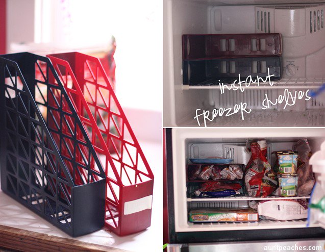 SearsAHS's tweet image. Get your freezer organized with this hack - use file holders to create instant shelves! #freezerhack #kitchenhacks #DIY