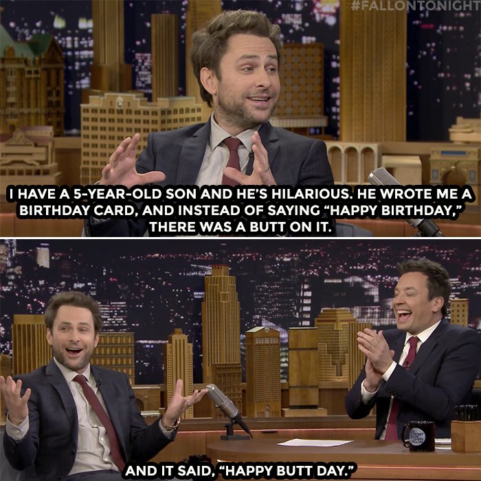 The Tonight Show on X: Charlie Day's 5-year-old son is already writing  jokes:   / X