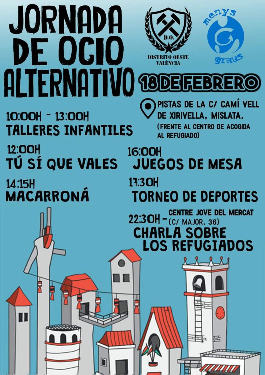 DOesteVLC's tweet photo. El dissabte tenim la primera jornada d'Oci alternatiu a Mislata en col•laboració amb Menys Graus! Us esperem a tots! 💪💜 https://t.co/Kgl2AjP3AY