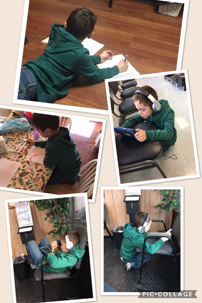msryanmills's tweet photo. The many ways my 6 yr old moves. How do we expect children to sit in the same position all day and learn? #flexibleseating #brainbreaks https://t.co/7R5xuelRJU