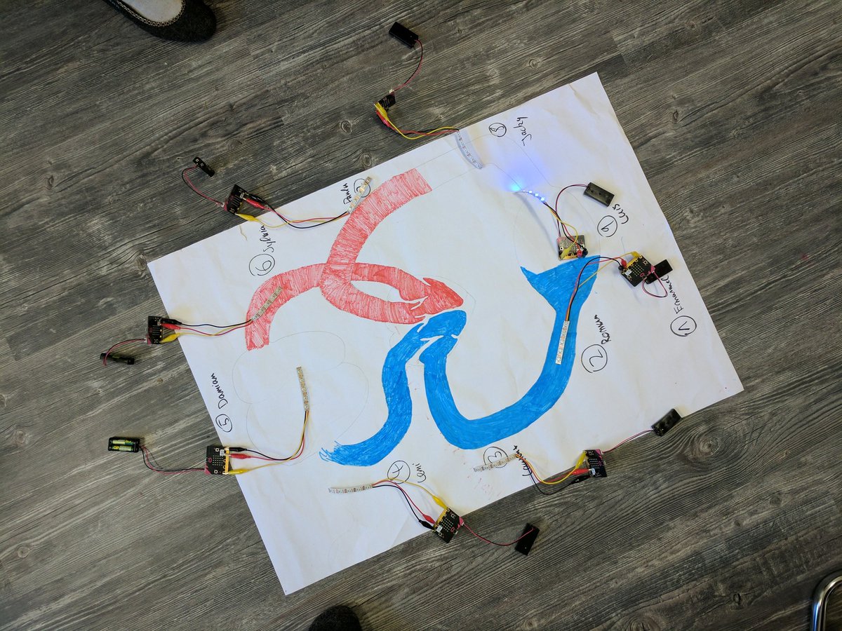 hansamann's tweet photo. Full day @microbit_edu workshop, result is 9(!) radio-interconnected #micro:bit for animating the human blood/heart system. #createschools https://t.co/dFjzkFeRJe