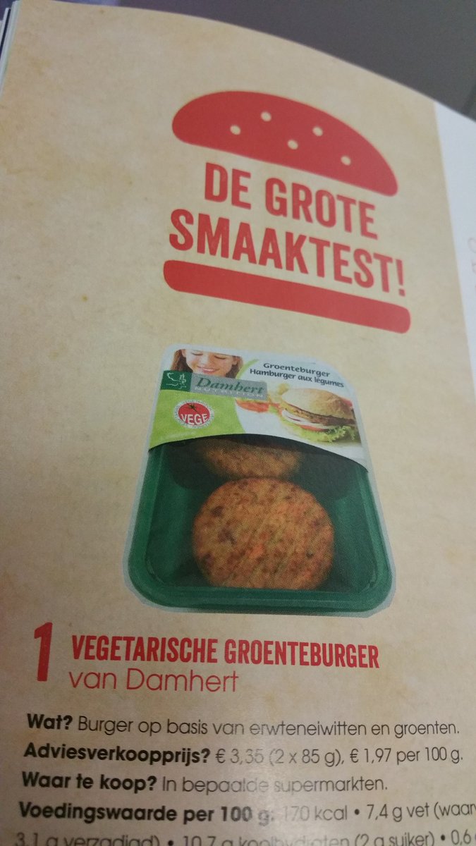 IVermeire's tweet photo. @Damhert_NV  #vegetarische groenteburger op 1 in de smaaktest van magazine @Vitaya https://t.co/tTpPm8rbf7