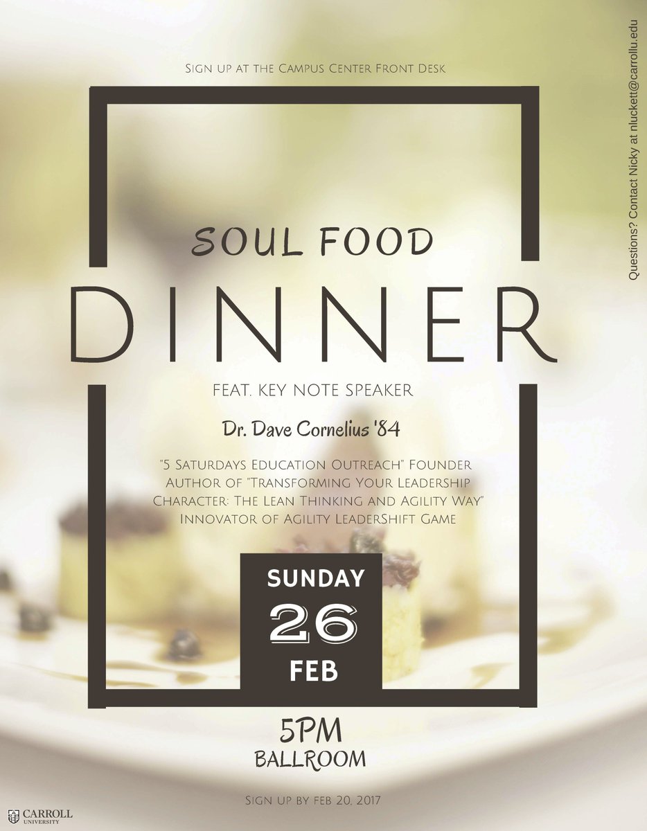 CU_Diversity's tweet photo. Come join us as we celebrate Black History Month with our annual Soul Food Dinner on February 26th. Sign up is in the Campus Center. https://t.co/N7b80JxxCH
