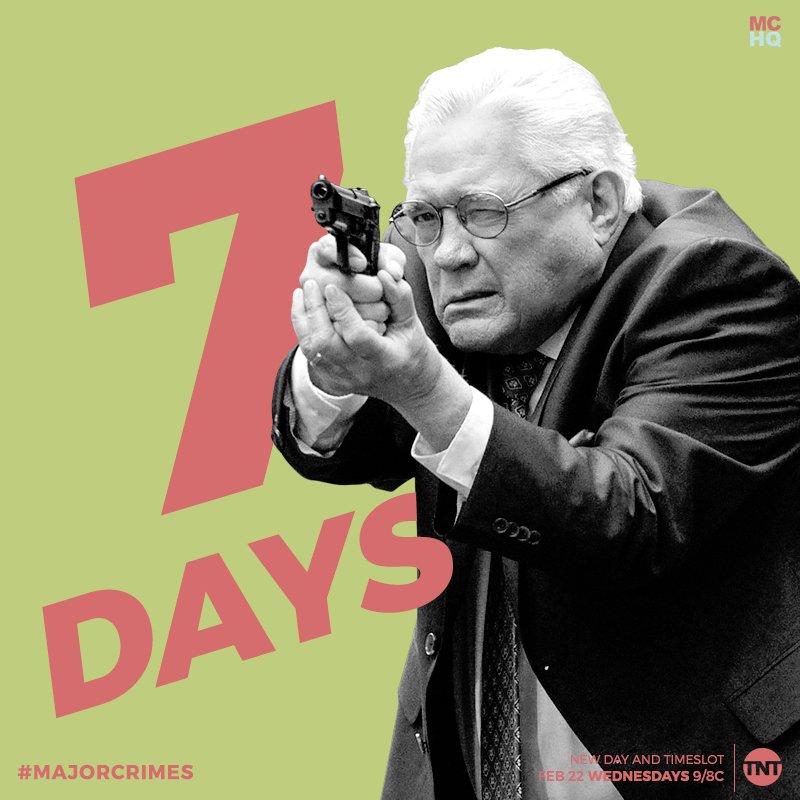MajorCrimesHQ's tweet photo. 7 days left until Lieutenant Provenza chases new suspects! #MajorCrimes #WatchLiveFor5 https://t.co/bhopytUlMg