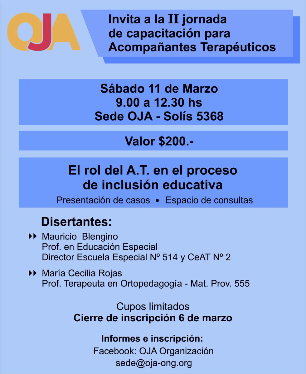 II JORNADA DE CAPACITACIÓN PARA A.T. - INSCRIBITE!! #oja #ong #at #capacitacion