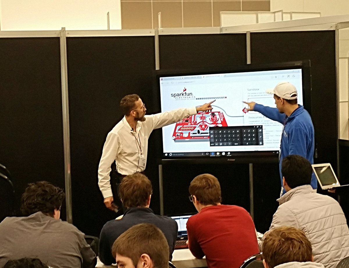 Tri-Rivers RAMTEC Engineering student Aaron Irvine w/ Jeff Branson of Sparkfun teaching Arduinos to  AP Comp Ap students to program Arduinos