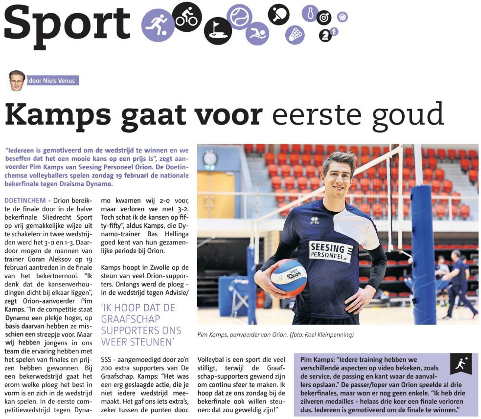 nielsvenus's tweet photo. Voor het Doetinchems Vizier sprak ik met aanvoerder @pimkamps over de bekerfinale die @OrionVolleybal zondag in Zwolle speelt 🏐📰 https://t.co/9uDB6kM8o6