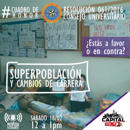LaMovidaE's tweet photo. Este sábado nuestro espacio será de debate, ¿Qué pasa ahora con todos los estudiantes de la UDO que esperaban cambio a medicina? https://t.co/20g0pXXVy2