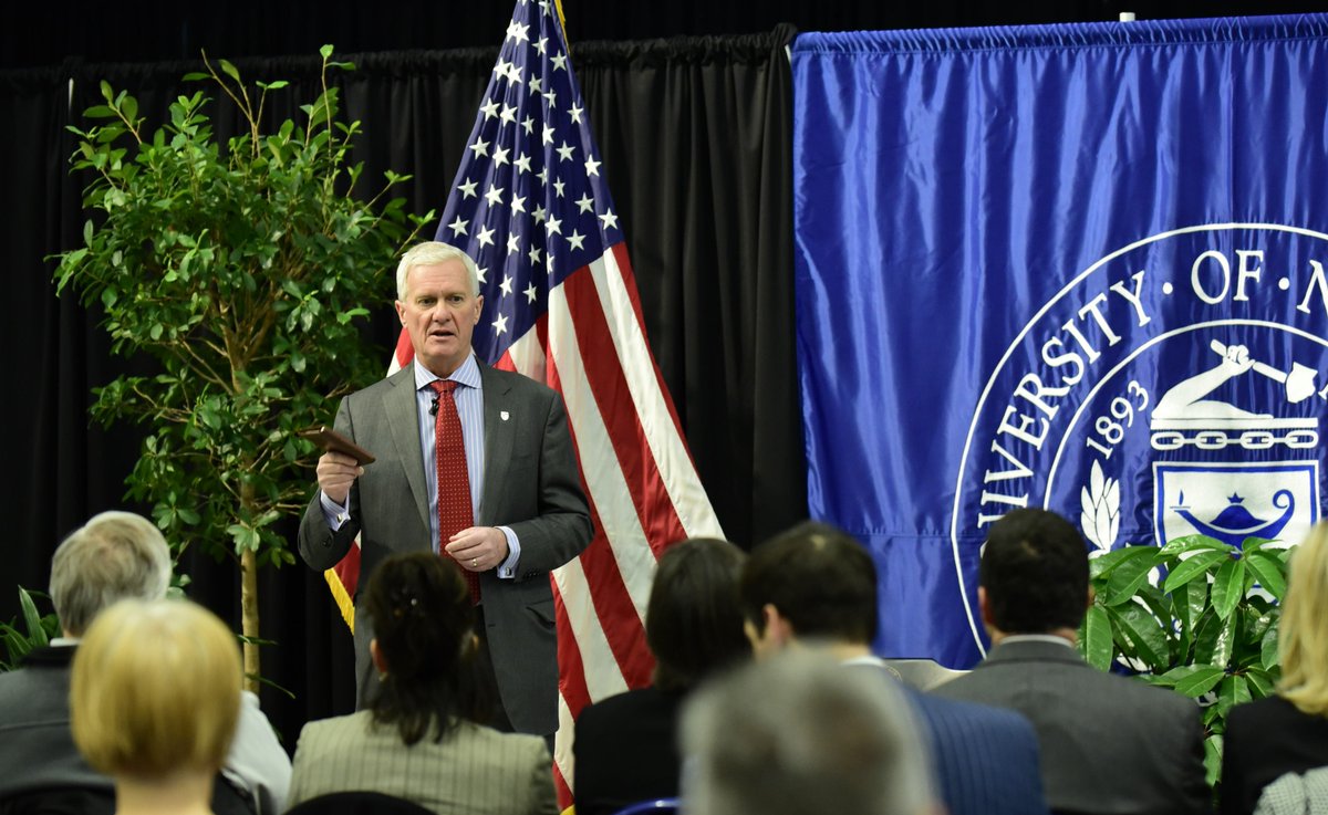 UofNH's tweet photo. President @MarkHuddleston & Provost @NancyMTargett talk about the immigration ban and what #UNH can do to protect int'l students #UNHForum https://t.co/tWeXrTu5t1